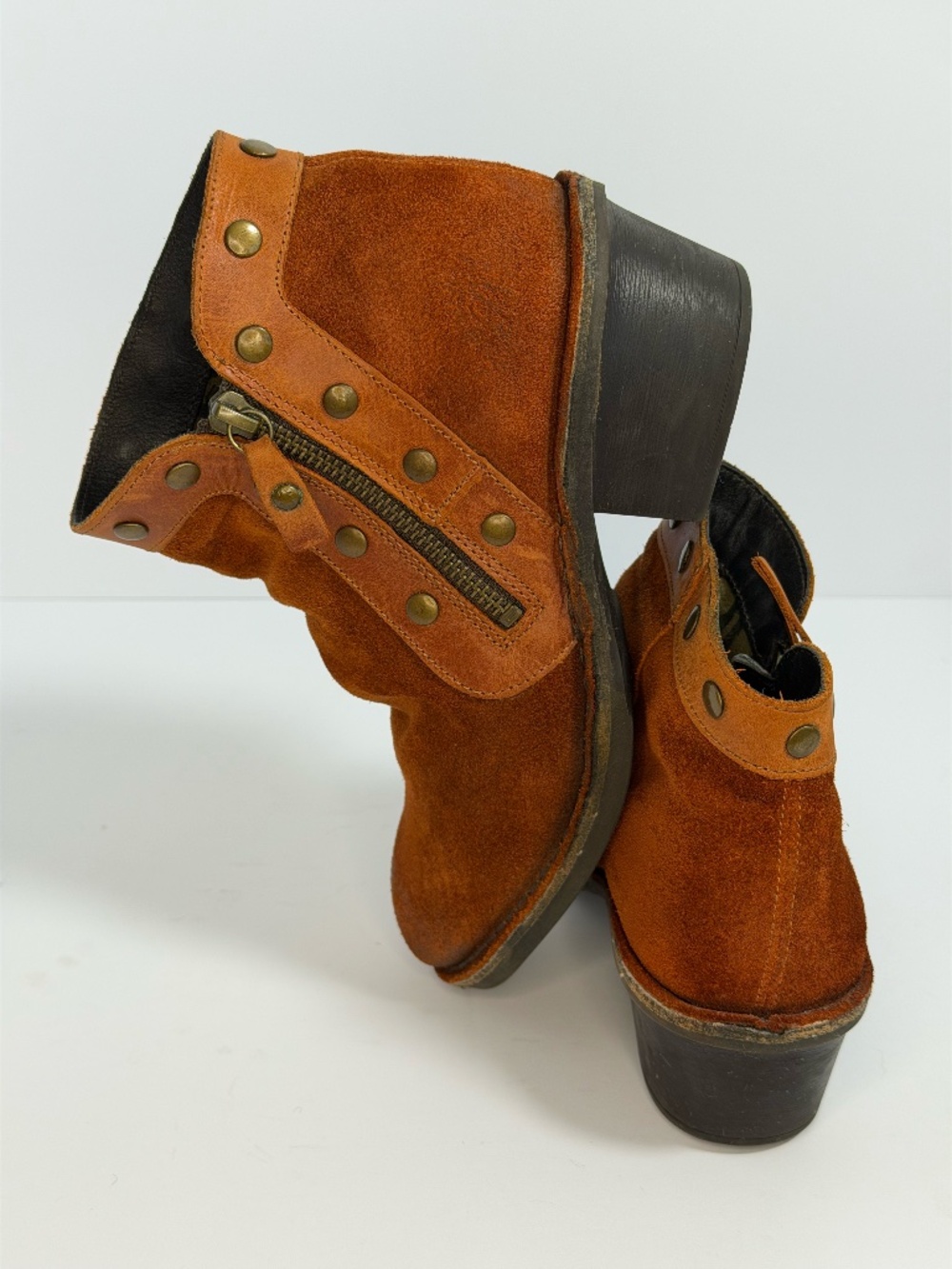 Fly London Duke Suede Studded Ankle Boots Brown Rust Women's EU 38 US 7.5-8